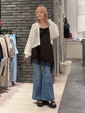 「PAGEBOY（ページボーイ）のレースドッキングイレヘムキャミワンピース（チュニック、ブラウン系）」を使った、nya2kichanさん（レディース・158cm）の夏コーディネート