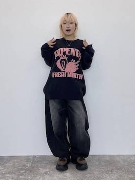 「PBLIM（ページボーイリム）の《UNISEX》スラブブリーチデニム（デニムパンツ）」を使った、nya2kichanさん（レディース・158cm）の秋コーディネート