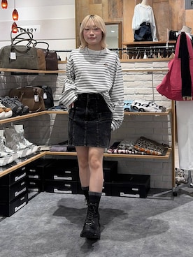 「PAGEBOY（ページボーイ）のレースアップソックスブーツ 【3サイズ展開・軽量】（ブーツ、ブラック系）」を使った、nya2kichanさん（レディース・158cm）の春コーディネート