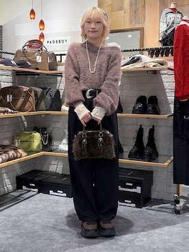 「アイテム（ボストンバッグ、ブラウン系）」を使った、nya2kichanさん（レディース・158cm）の冬コーディネート