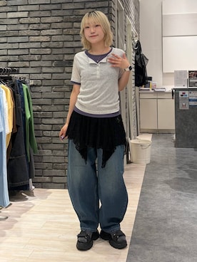 「PAGEBOY（ページボーイ）の≪S/M/Lの3サイズ展開≫ モードバックルスポサン（サンダル、ブラック系）」を使った、nya2kichanさん（レディース・158cm）の夏コーディネート