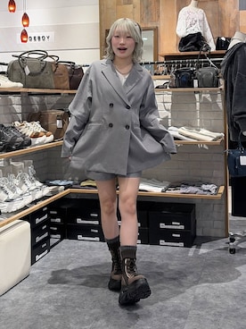 「PAGEBOY（ページボーイ）のレースアップソックスブーツ（ブーツ、ブラウン系）」を使った、nya2kichanさん（レディース・158cm）の春コーディネート