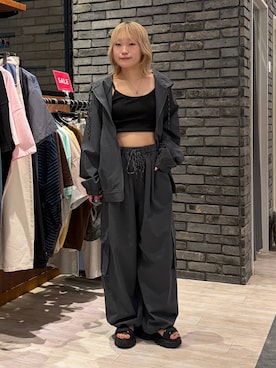 「PBLIM（ページボーイリム）の《UNISEX/AIR QUICK DRY/通気性/吸水速乾/UVカット》エアクイックドライパーカー（パーカー、グレー系）」を使った、nya2kichanさん（レディース・158cm）の夏コーディネート