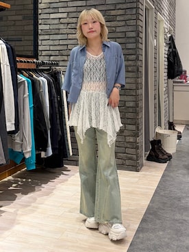 「PAGEBOY（ページボーイ）のプラットチャンキースニーカー【3サイズ展開・軽量】（スニーカー、ホワイト系）」を使った、nya2kichanさん（レディース・158cm）の春コーディネート