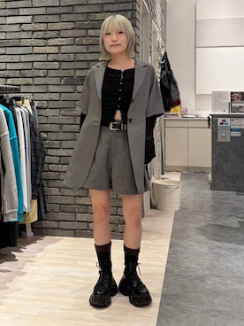 「PAGEBOY（ページボーイ）のモードバックルベルト3（ベルト、ブラック系）」を使った、nya2kichanさん（レディース・158cm）の春コーディネート