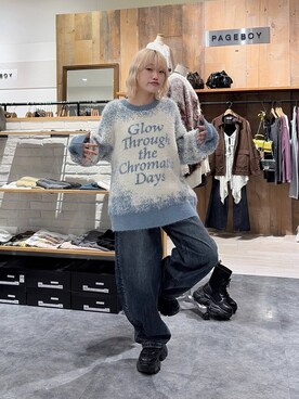 「PBLIM（ページボーイリム）の《UNISEX》スラブブリーチデニム（デニムパンツ）」を使った、nya2kichanさん（レディース・158cm）の秋コーディネート