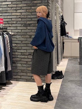 「PAGEBOY（ページボーイ）のレースアップトラックブーツ【ストレッチ/抗菌防臭/軽量/美脚】（ブーツ、ブラック系）」を使った、nya2kichanさん（レディース・158cm）の秋コーディネート