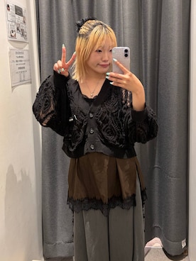 「PAGEBOY（ページボーイ）のレザーライクレースドッキングキャミ（キャミソール、ブラウン系）」を使った、nya2kichanさん（レディース・158cm）の秋コーディネート