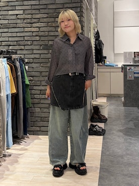 「PAGEBOY（ページボーイ）のモードバックルベルト3（ベルト、ブラック系）」を使った、nya2kichanさん（レディース・158cm）の夏コーディネート