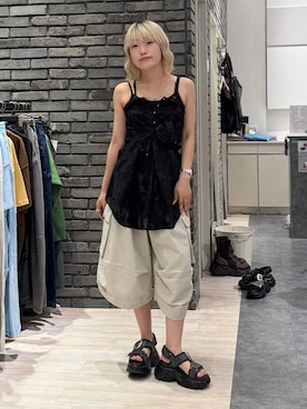 「PAGEBOY（ページボーイ）のカップツキFITキャミ（キャミソール、ブラック系）」を使った、nya2kichanさん（レディース・158cm）の夏コーディネート