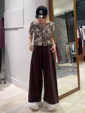 「PAGEBOY（ページボーイ）のサイドタックルーズウラケパンツ/イージーパンツ【4color・2size】（スウェットパンツ）」を使った、nya2kichanさん（レディース・158cm）の夏コーディネート