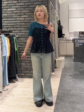 「PAGEBOY（ページボーイ）のスリムレッグフレアデニム【4color/4size】（デニムパンツ、ブルー系）」を使った、nya2kichanさん（レディース・158cm）の夏コーディネート