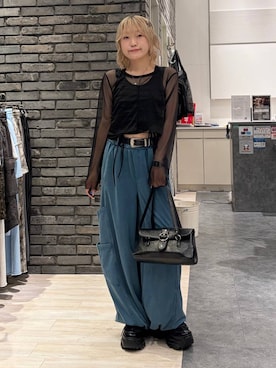 「PAGEBOY（ページボーイ）のチュールロングスリーブ×ドロストタンクSET（Tシャツ/カットソー、ブラック系）」を使った、nya2kichanさん（レディース・158cm）の夏コーディネート