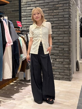 「PAGEBOY（ページボーイ）のモードバックルベルト3（ベルト、ブラック系）」を使った、nya2kichanさん（レディース・158cm）の夏コーディネート