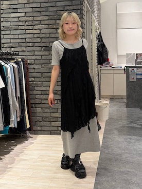 「PAGEBOY（ページボーイ）のカットレースキャミワンピース（チュニック、ブラック系）」を使った、nya2kichanさん（レディース・158cm）の春コーディネート