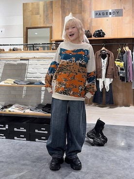 「PBLIM（ページボーイリム）の《UNISEX》スラブブリーチデニム（デニムパンツ）」を使った、nya2kichanさん（レディース・158cm）の秋コーディネート