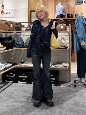 「PAGEBOY（ページボーイ）のレースアップソックスブーツ（ブーツ、ブラウン系）」を使った、nya2kichanさん（レディース・158cm）の春コーディネート