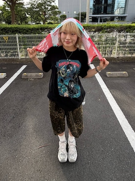 「PBLIM（ページボーイリム）の《UNISEX》ワイドハーフパンツ　レオパード/リアルツリー（デニムパンツ、その他）」を使った、nya2kichanさん（レディース・158cm）の夏コーディネート