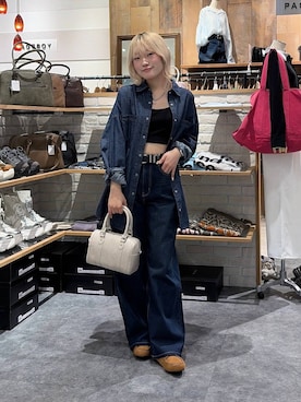 「PAGEBOY（ページボーイ）のモードバックルベルト3（ベルト、ブラック系）」を使った、nya2kichanさん（レディース・158cm）の春コーディネート