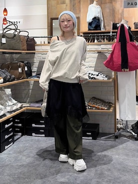 「PAGEBOY（ページボーイ）のプラットチャンキースニーカー【3サイズ展開・軽量】（スニーカー、ホワイト系）」を使った、nya2kichanさん（レディース・158cm）の春コーディネート