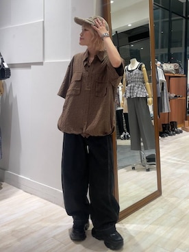 「アイテム（シャツ/ブラウス、ブラウン系）」を使った、nya2kichanさん（レディース・158cm）の夏コーディネート