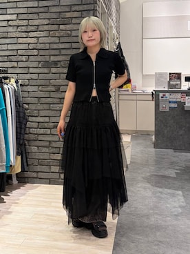 「PAGEBOY（ページボーイ）のスリムレッグフレアデニム【4color/4size】（デニムパンツ、ブラック系）」を使った、nya2kichanさん（レディース・158cm）の春コーディネート
