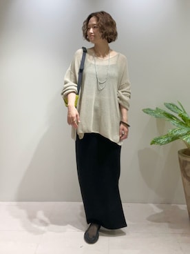 「LOUNGEDRESS（ラウンジドレス）の《さらりと上品/華奢見え》【JAPAN MADE】和紙鹿子2WAYニット（ニット/セーター、ベージュ系）」を使った、kuuusanさん（レディース・157cm）の夏コーディネート