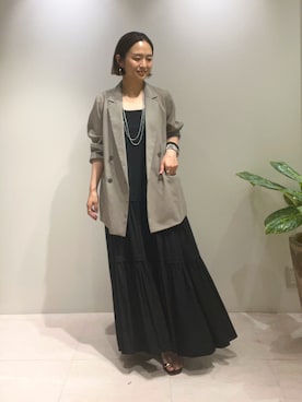 「LOUNGEDRESS（ラウンジドレス）のリネンライクシアージャケット（テーラードジャケット、グレー系）」を使った、kuuusanさん（レディース・157cm）の夏コーディネート