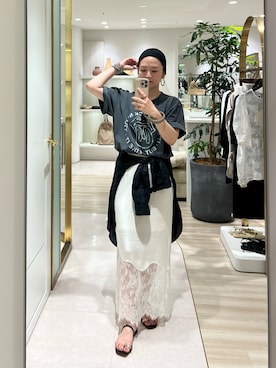 「LOUNGEDRESS（ラウンジドレス）のリネンバックタイシャツ（シャツ/ブラウス、ブラック系）」を使った、kuuusanさん（レディース・157cm）の春コーディネート