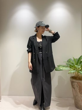 「LOUNGEDRESS（ラウンジドレス）のリネンライクシアージャケット（テーラードジャケット、ブラック系）」を使った、kuuusanさん（レディース・157cm）の夏コーディネート