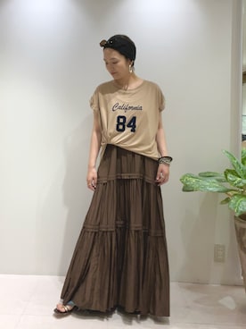 「LOUNGEDRESS（ラウンジドレス）のナンバリングフレンチT（Tシャツ/カットソー、ベージュ系）」を使った、kuuusanさん（レディース・157cm）の春コーディネート