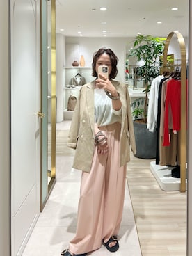 「LOUNGEDRESS（ラウンジドレス）のリネンライクシアージャケット（テーラードジャケット、ベージュ系）」を使った、kuuusanさん（レディース・157cm）の春コーディネート