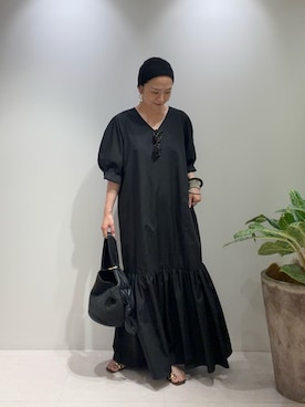 「LOUNGEDRESS（ラウンジドレス）のコクーンスリーブワンピース（ワンピース、ブラック系）」を使った、kuuusanさん（レディース・157cm）の夏コーディネート