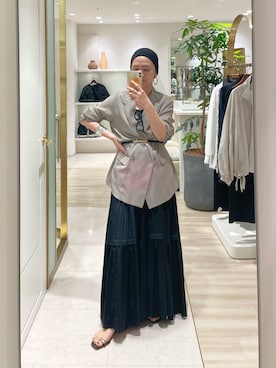 「LOUNGEDRESS（ラウンジドレス）のリネンライクシアージャケット（テーラードジャケット、グレー系）」を使った、kuuusanさん（レディース・157cm）の春コーディネート