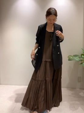 「LOUNGEDRESS（ラウンジドレス）のリネンライクシアージャケット（テーラードジャケット、ブラック系）」を使った、kuuusanさん（レディース・157cm）の夏コーディネート