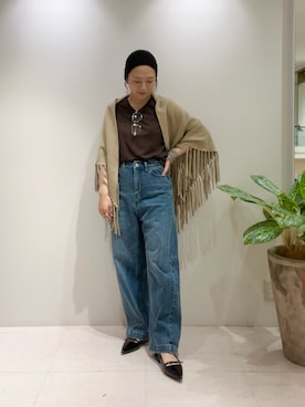 「LOUNGEDRESS（ラウンジドレス）のアイテム（ストール/ショール、ベージュ系）」を使った、kuuusanさん（レディース・157cm）の夏コーディネート