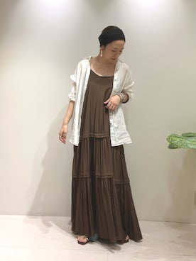 「LOUNGEDRESS（ラウンジドレス）のリネンバックタイシャツ（シャツ/ブラウス、ホワイト系）」を使った、kuuusanさん（レディース・157cm）の夏コーディネート