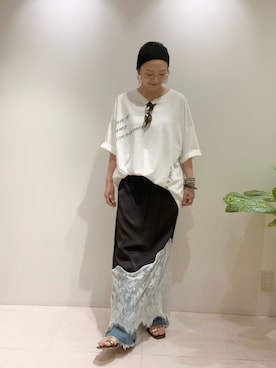 「LOUNGEDRESS（ラウンジドレス）のオーバーサイズT（Tシャツ/カットソー、ホワイト系）」を使った、kuuusanさん（レディース・157cm）の春コーディネート