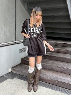 「X-girl（エックスガール）のアイテム」を使った、河合かりんさん（レディース・158cm）の夏コーディネート