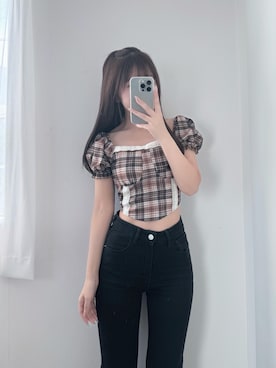 「milkytoのアイテム（シャツ/ブラウス、ブラウン系）」を使った、mameさん（レディース・155cm）の夏コーディネート