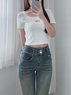 「SHEINのアイテム（デニムパンツ、その他）」を使った、mameさん（レディース・155cm）の春コーディネート