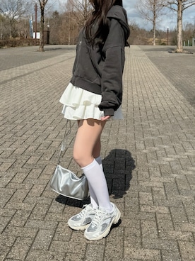 「tiptop（ティップトップ）のヴィンテージ加工ダブルジップパーカー（パーカー）」を使った、mameさん（レディース・155cm）の春コーディネート