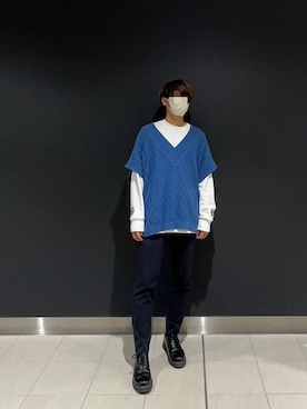 「ニットベスト」｜「アイテム（スウェット）」を使った、shuntakuさん（メンズ・165cm）の秋コーディネート