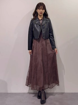 「アイテム（ライダースジャケット）」を使った、mihoさん（レディース・163cm）の秋コーディネート