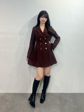 「MERCURYDUO（マーキュリーデュオ）のフィットアンドフレアサイドプリーツジャケットワンピ（ワンピース、ブラウン系）」を使った、mihoさん（レディース・163cm）の秋コーディネート
