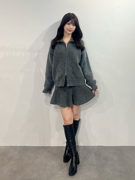 「MERCURYDUO（マーキュリーデュオ）のメランジZIPニットセットアップ（ワンピース、グレー系）」を使った、mihoさん（レディース・163cm）の秋コーディネート