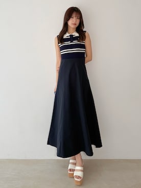 「MERCURYDUO（マーキュリーデュオ）のクリアベルトウェッジサンダル（サンダル、ホワイト系）」を使った、mihoさん（レディース・163cm）の夏コーディネート