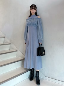 【美品】異素材ドッキングオフショルニットワンピース MERCURYDUO MERCURYDUO（マーキュリーデュオ） ワンピース 異素材チュール