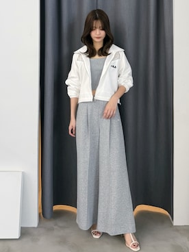 「MERCURYDUO（マーキュリーデュオ）の【FILA別注】レース切替トラックジャケット（ナイロンジャケット、ホワイト系）」を使った、mihoさん（レディース・163cm）の春コーディネート