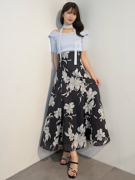 「MERCURYDUO（マーキュリーデュオ）の2wayチョーカーネックニット（ニット/セーター、ブルー系）」を使った、mihoさん（レディース・163cm）の春コーディネート